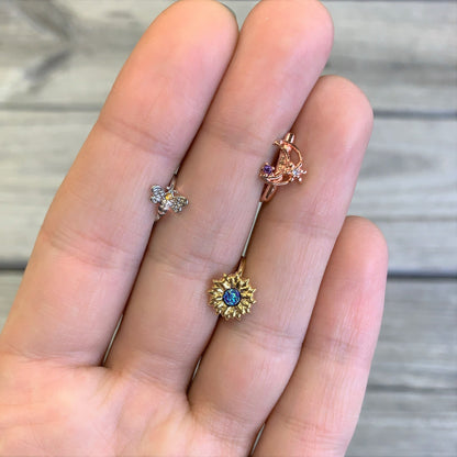 20G 7mm Gold Tone Blue Center Sunflower Nose Screw