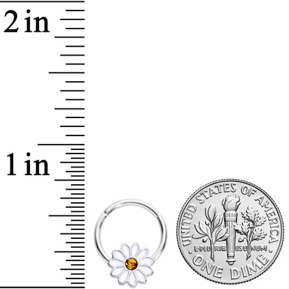 16G 3/8 Yellow Gem Hippie White Daisy Flower Hinged Segment Ring
