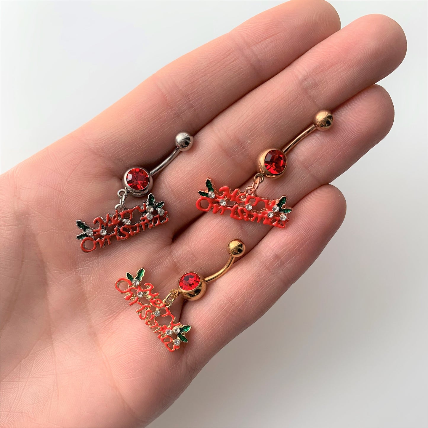 Red Gem Merry Christmas Dangle Belly Ring
