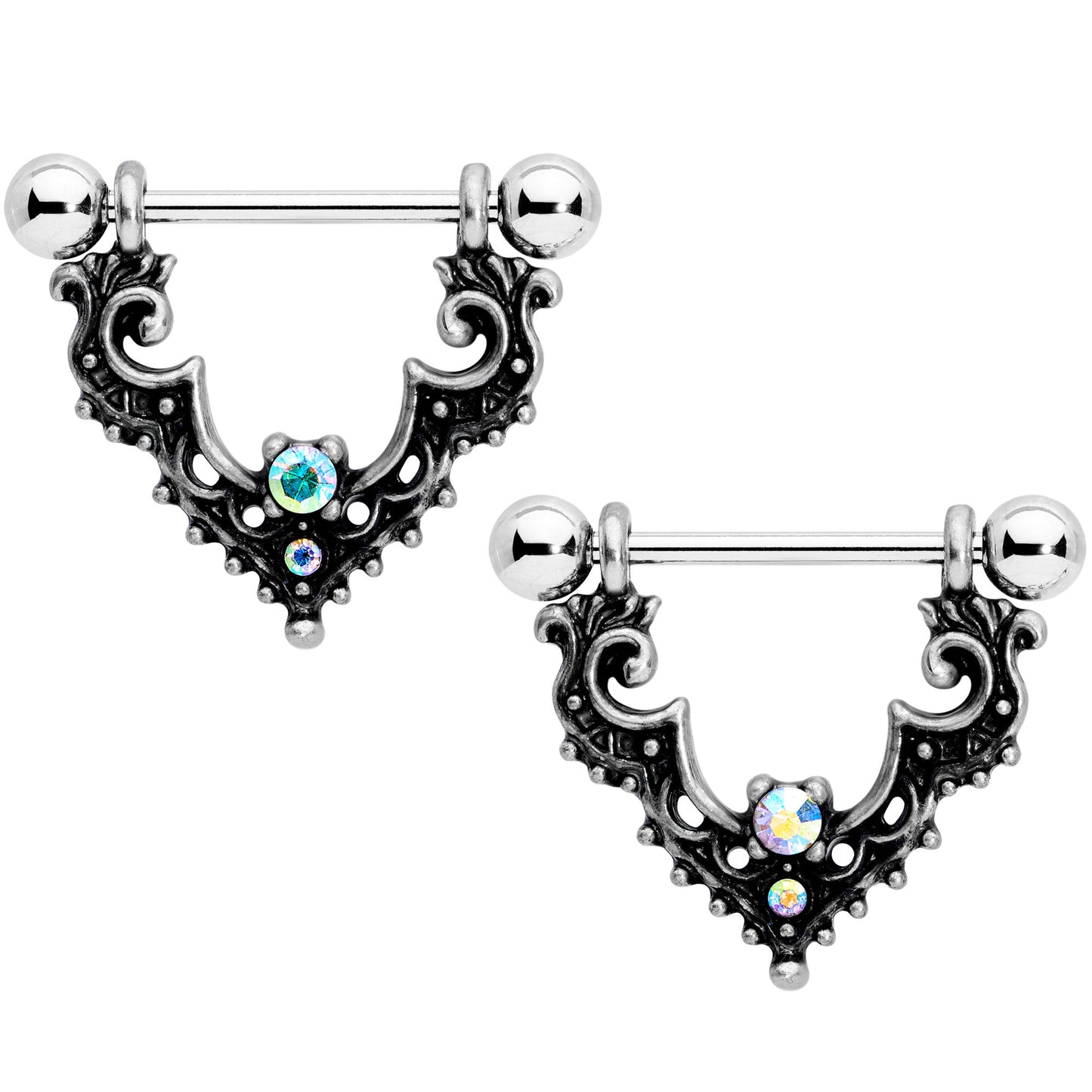 14G 9/16 Aurora Gem Baroque Bat Nipple Shield Set