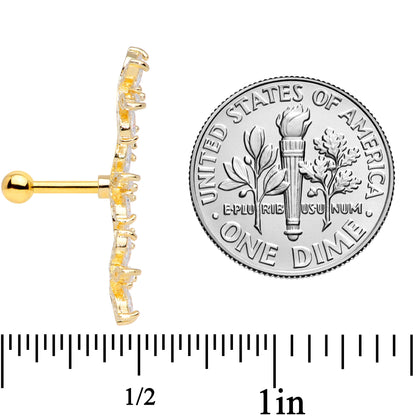 16G 1/4 Clear CZ Gem Gold Tone Tri Flower Cartilage