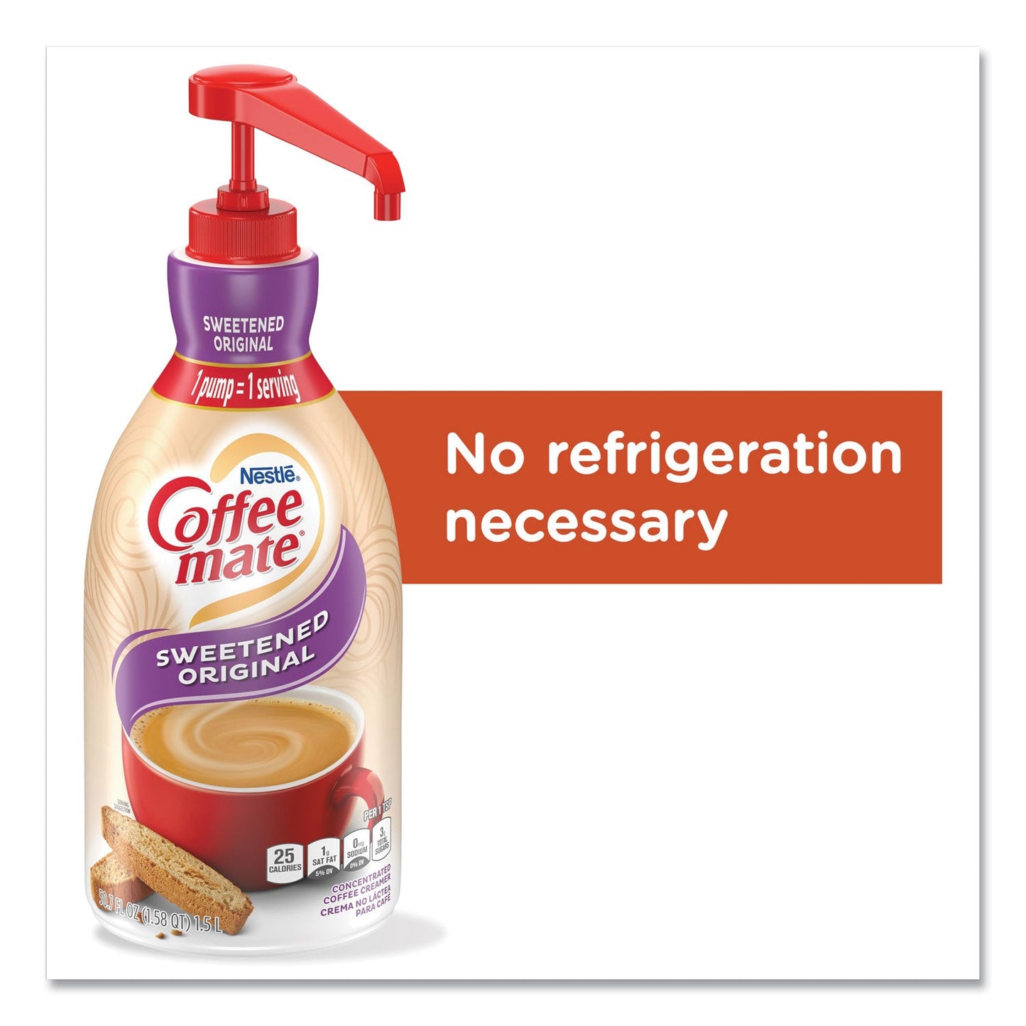 Coffee mate Liquid Coffee Creamer, Sweetened Original, 1.5 Liter Pump Bottle, 2/Carton