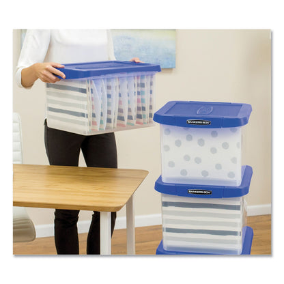 Bankers Box Heavy Duty Plastic File Storage, Letter/Legal Files, 14" x 17.38" x 10.5", Clear/Blue