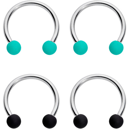 16G 3/8 Black Teal Matte Horseshoe Circular Barbell Set of 4