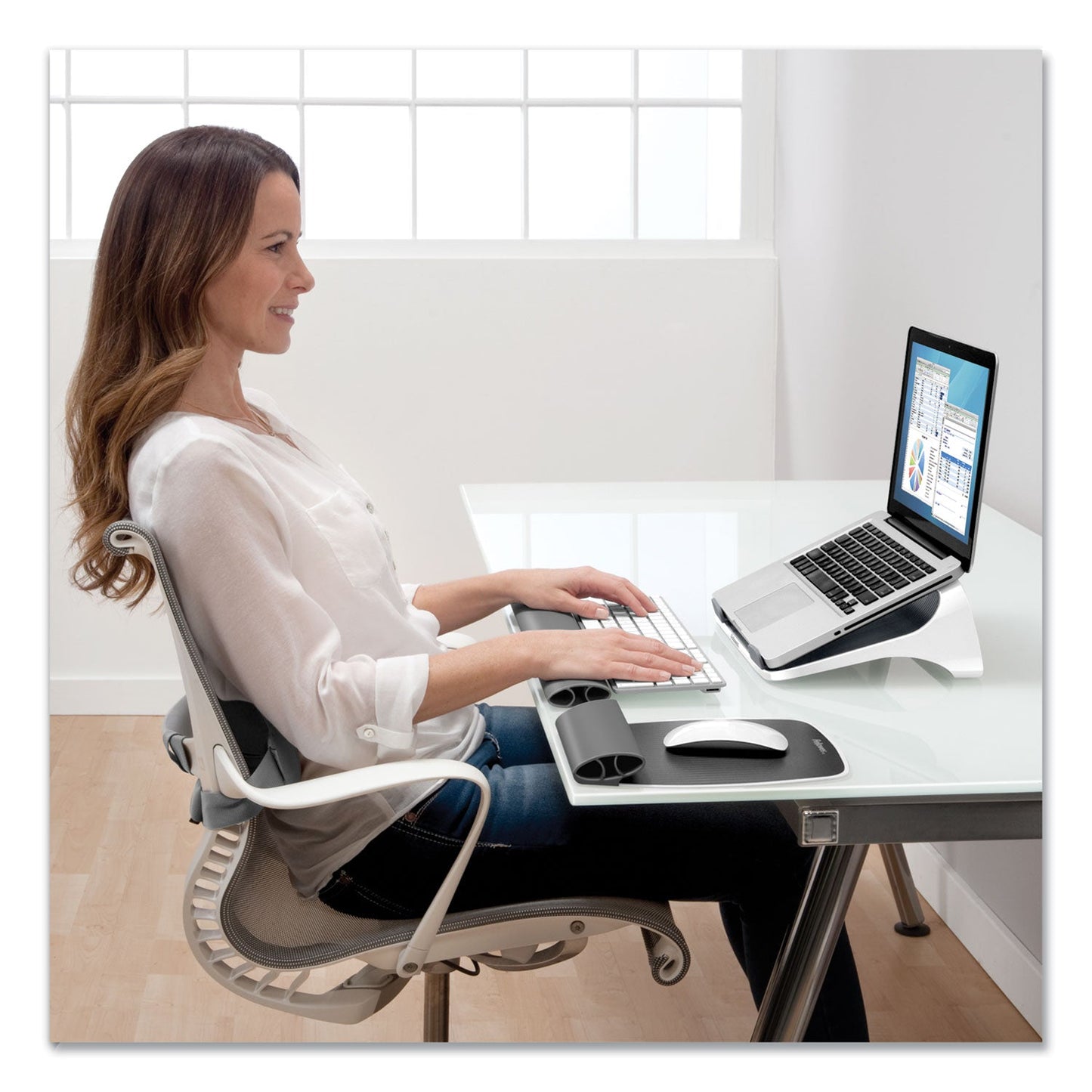 Fellowes I-Spire Series Laptop Lift, 13.19" x 9.31" x 4.13", White/Gray, Supports 10 lbs