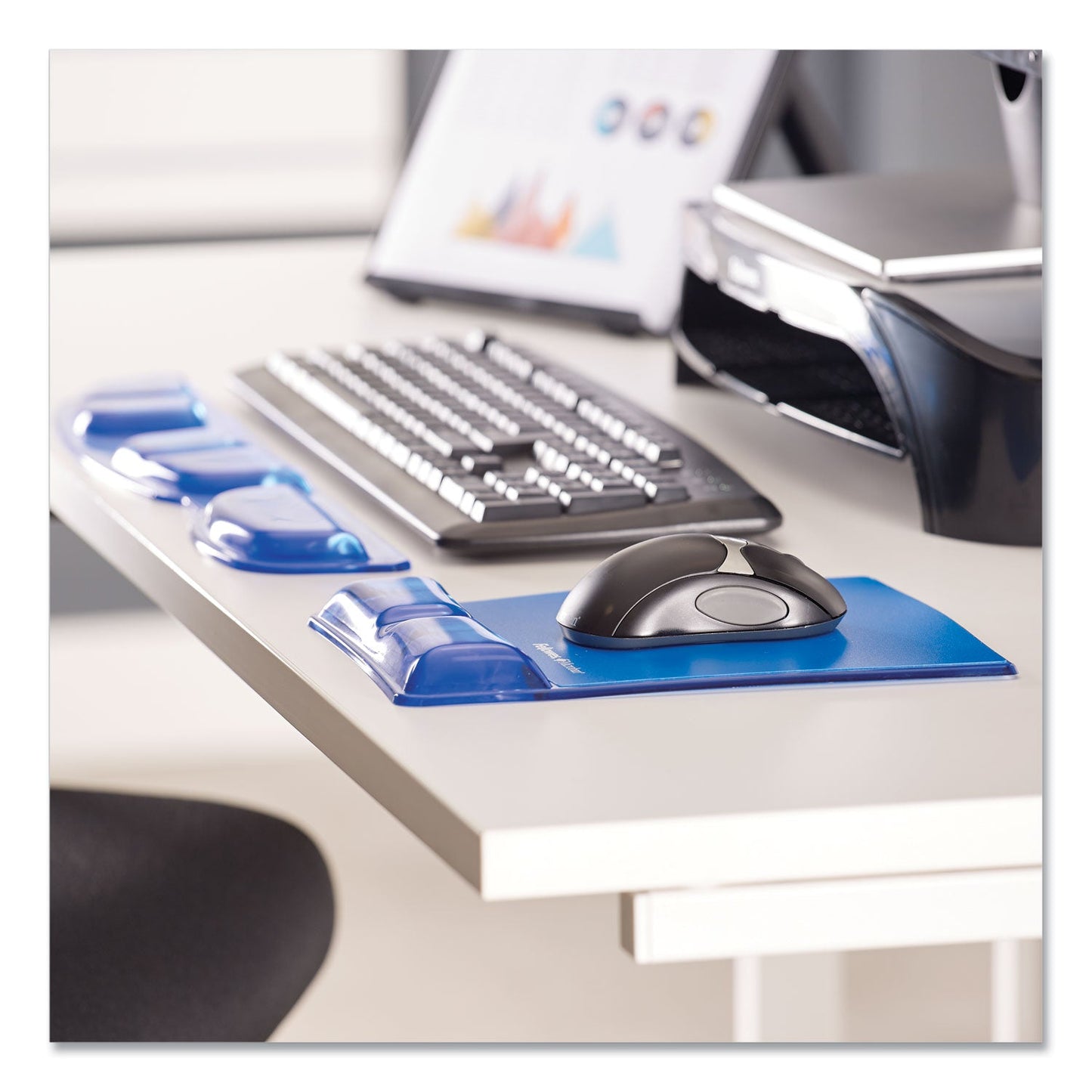 Fellowes Gel Wrist Support with Attached Mouse Pad, 8.25 x 9.87, Blue