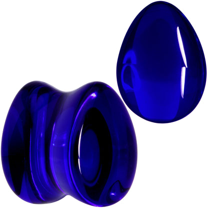 Solid Blue Glass Teardrop Plug Set