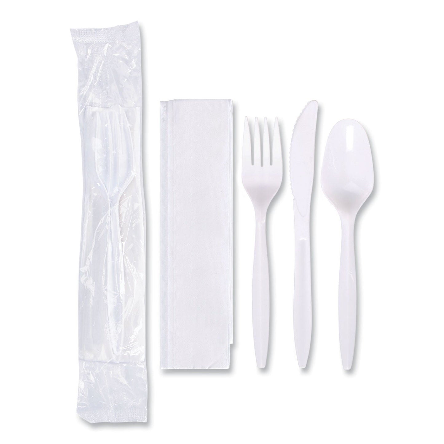 Hoffmaster Economy Cutlery Kit, Fork/Knife/Spoon/Napkin, White, 250/Carton