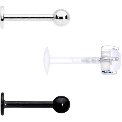 16G 5/16 Faux White Opal Flexible Bioplast Black Labret Set of 3
