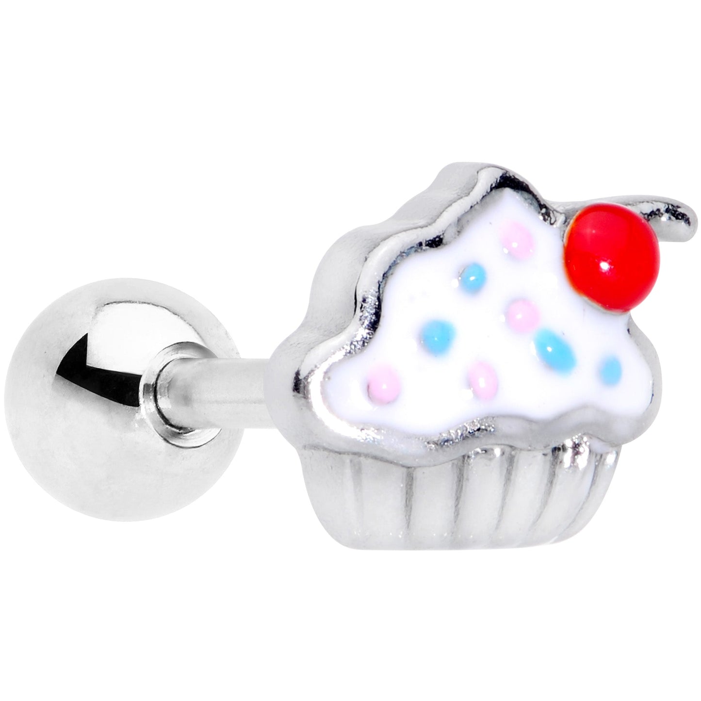 16G 1/4 Red White Sprinkle Cherry Cupcake Cartilage Tragus