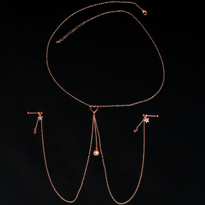 14G 5/8 Aurora Gem Rose Gold Hue Star Sun Nipple Chain Necklace