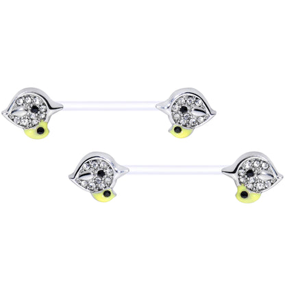 14G 9/16 Clear Gem Clear Bioplast Mom Bird Barbell Nipple Ring Set