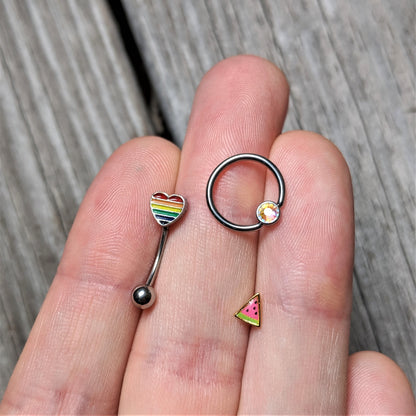 16G 5/16 Rainbow Pride Heart Curved Eyebrow Ring