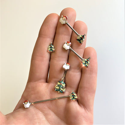 16G 1/4 Red Gem Christmas Tree Cartilage Tragus Earring
