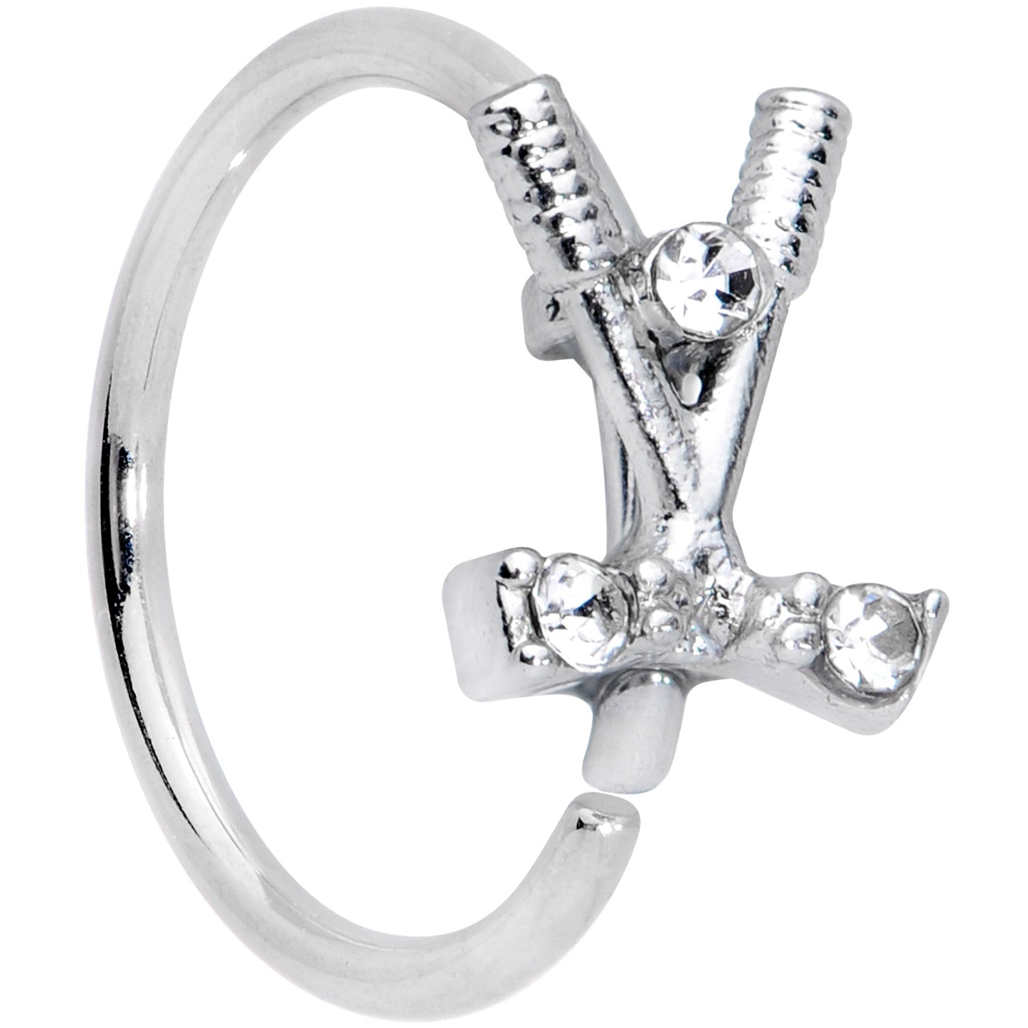 20G 5/16 Clear CZ Gem Crossed Golf Clubs Nose Hoop