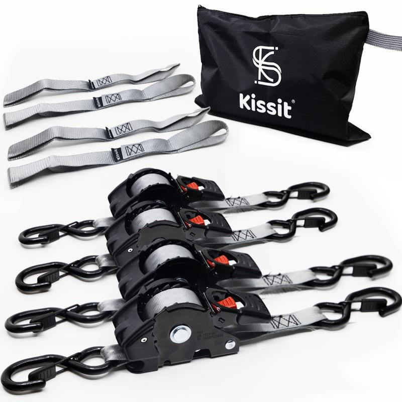 KISSIT Retractable Ratchet Tiedown Straps - 1209Lb Max Break Strength - Includes 2 1" X 10 Tie Downs