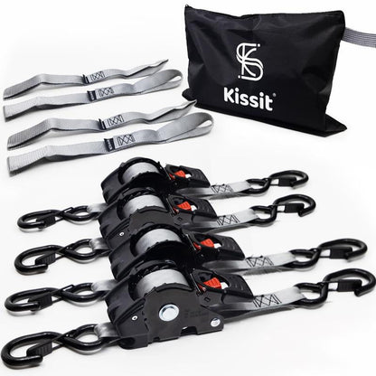 KISSIT Retractable Ratchet Tiedown Straps - 1209Lb Max Break Strength - Includes 2 1" X 10 Tie Downs