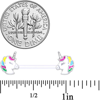 14G 9/16 Clear Bioplast Pastel Unicorn Barbell Nipple Ring Set