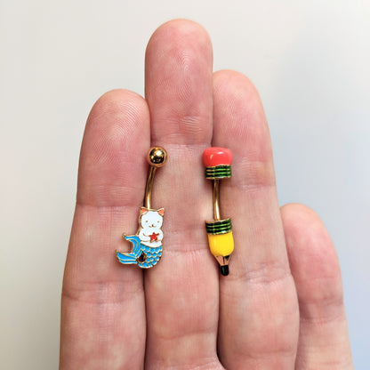 Get to Work Yellow Pencil Double Mount Belly Ring