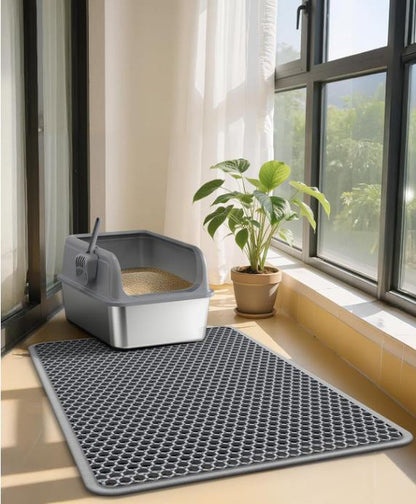 [Bb]Cat Litter Mat Double Layer Waterproof , Upgrade Waterproof Leakproof Back Layer, Honeycomb Trapping Mat, Washable, Easy to Clean, Scatter Control Kitty Litter Matt, Grey