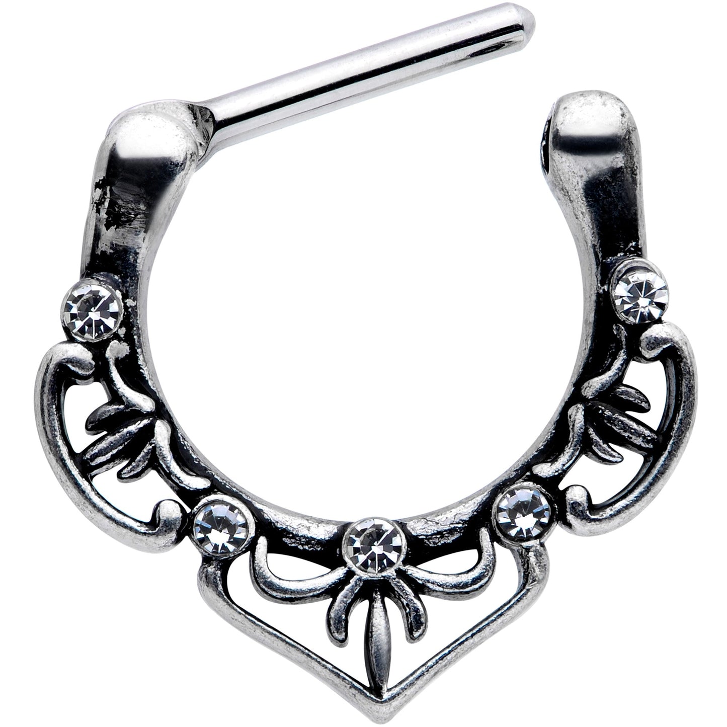 16G 5/16 Clear Gem Graceful Bows Septum Clicker