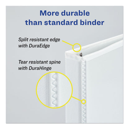 Avery Durable View Binder with DuraHinge and Slant Rings, 3 Rings, 3" Capacity, 11 x 8.5, White, 4/Pack