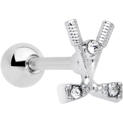 16G 1/4 Clear CZ Gem Crossed Golf Clubs Cartilage Tragus Earring