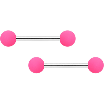 14G 9/16 Hot Pink White Matte Barbell Nipple Ring Set of 4