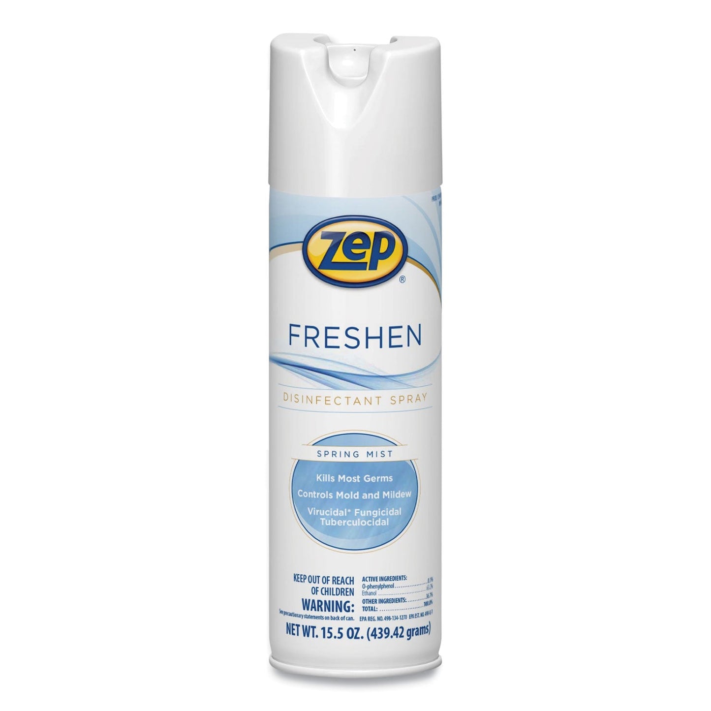 Zep Freshen Disinfectant Spray, Spring Mist, 15.5 oz Aerosol Spray, 12/Carton