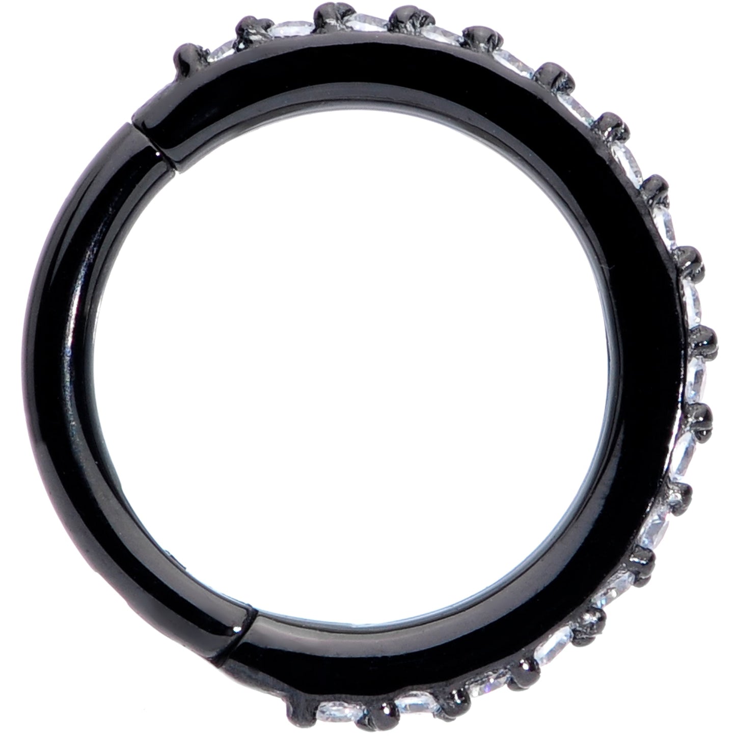 16G 5/16 Clear CZ Gem Black Plated Hinged Segment Ring