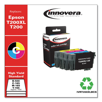 Innovera Remanufactured Black/Cyan/Magenta/Yellow Ink, Replacement for T200XL/T200 (T200XL-BCS), 500/165 Page-Yield