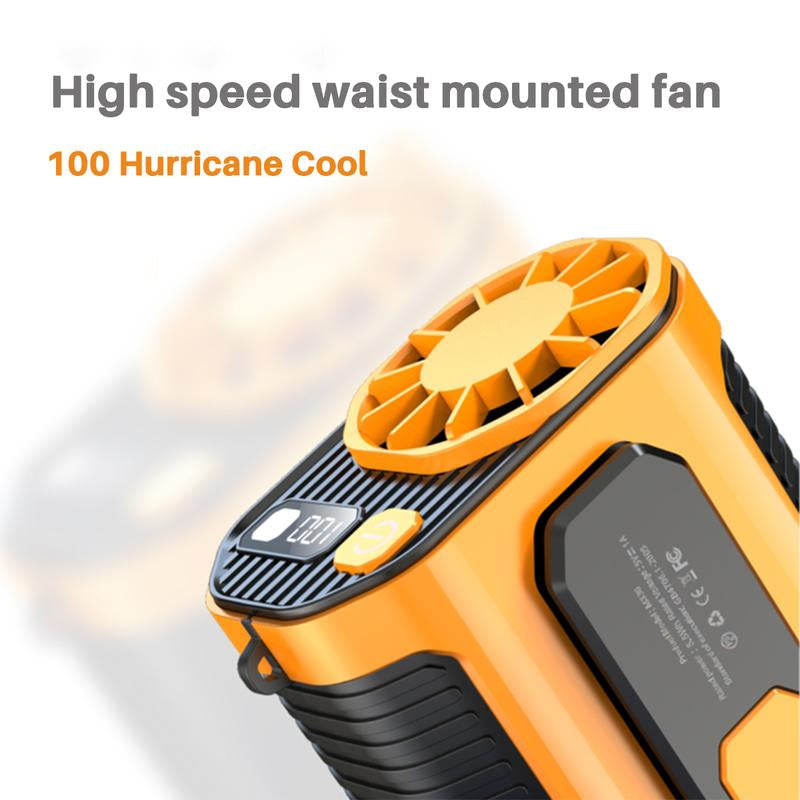 Summer Fan, Portable Waist Clip Fan, 5000 Mah Cool Clip Fan under Shirt, Belt Fan Clip on Waist Portable Cooling Fan, with LED Light, USB Rechargeable Portable Waist Fan for Outdoor Play and Work