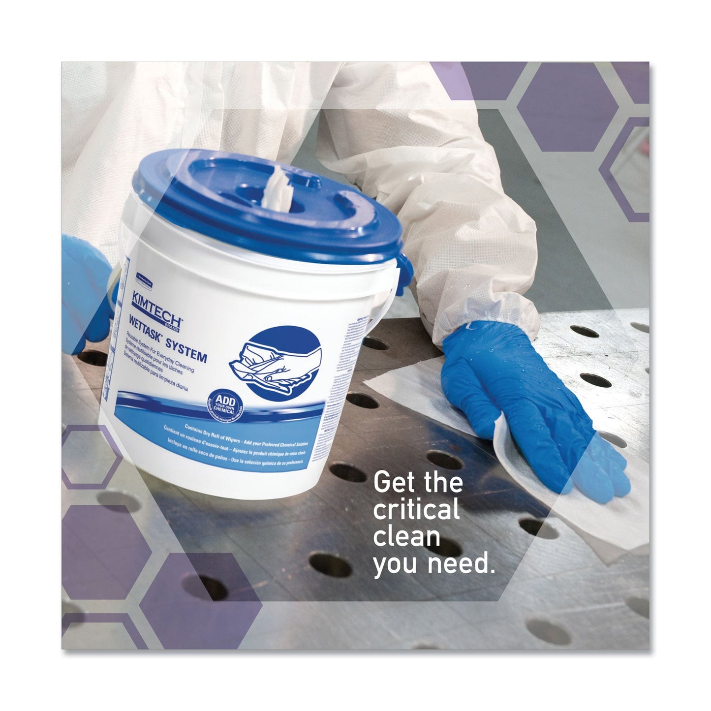 WypAll Critical Clean Wipers for Bleach, Disinfectants, Sanitizers WetTask Customizable Wet Wiping System, w/Bucket, 140/Roll, 6/CT