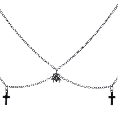 14G 9/16 Black Gem Spider Cross Halloween Dangle Nipple Chain