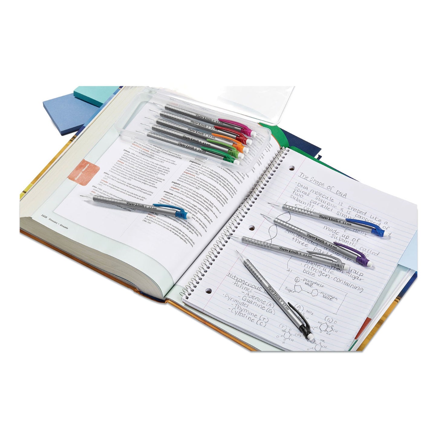 Paper Mate Write Bros Mechanical Pencil, 0.5 mm, HB (#2), Black Lead, Silver Barrel with Assorted Clip Colors, 24/Pack