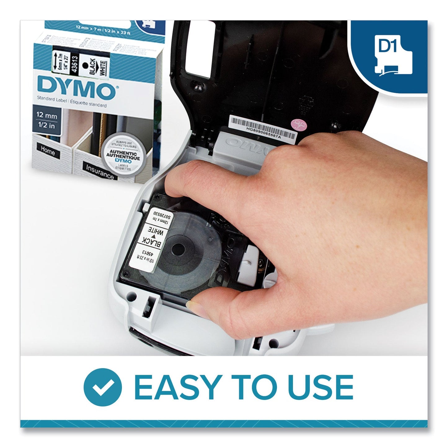 DYMO D1 High-Performance Polyester Removable Label Tape, 0.5" x 23 ft, White on Clear
