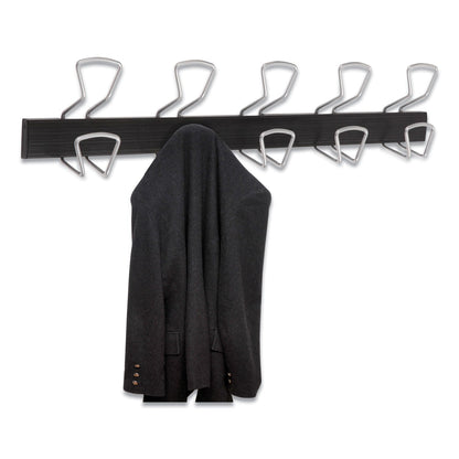 Alba Wall-Mount Coat Hooks, Metal, Silver, 22 lb, 29.92" x 2.95" x 6.45"
