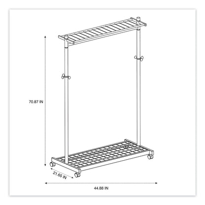 Alba Garment Racks, Two-Sided, 2-Shelf Coat Rack, 6 Hanger/6 Hook, 44.8w x 21.67d x 70.8h, Silver/Wood