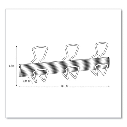 Alba Wall-Mount Coat Hooks, Metal, Silver, 22 lb, 18.11" x 2.95" x 6.45"