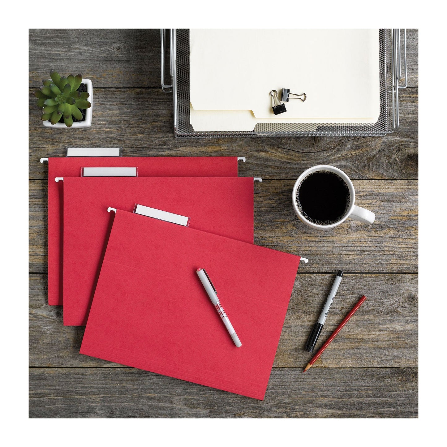 Smead TUFF Hanging Folders with Easy Slide Tab, Letter Size, 1/3-Cut Tabs, Red, 18/Box
