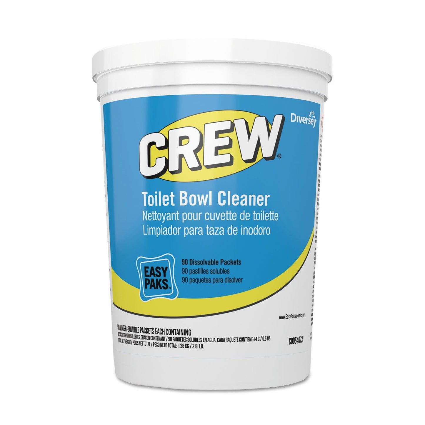 Diversey Crew Easy Paks Toilet Bowl Cleaner, Fresh Floral Scent, 0.5 oz Packet, 90 Packets/Tub