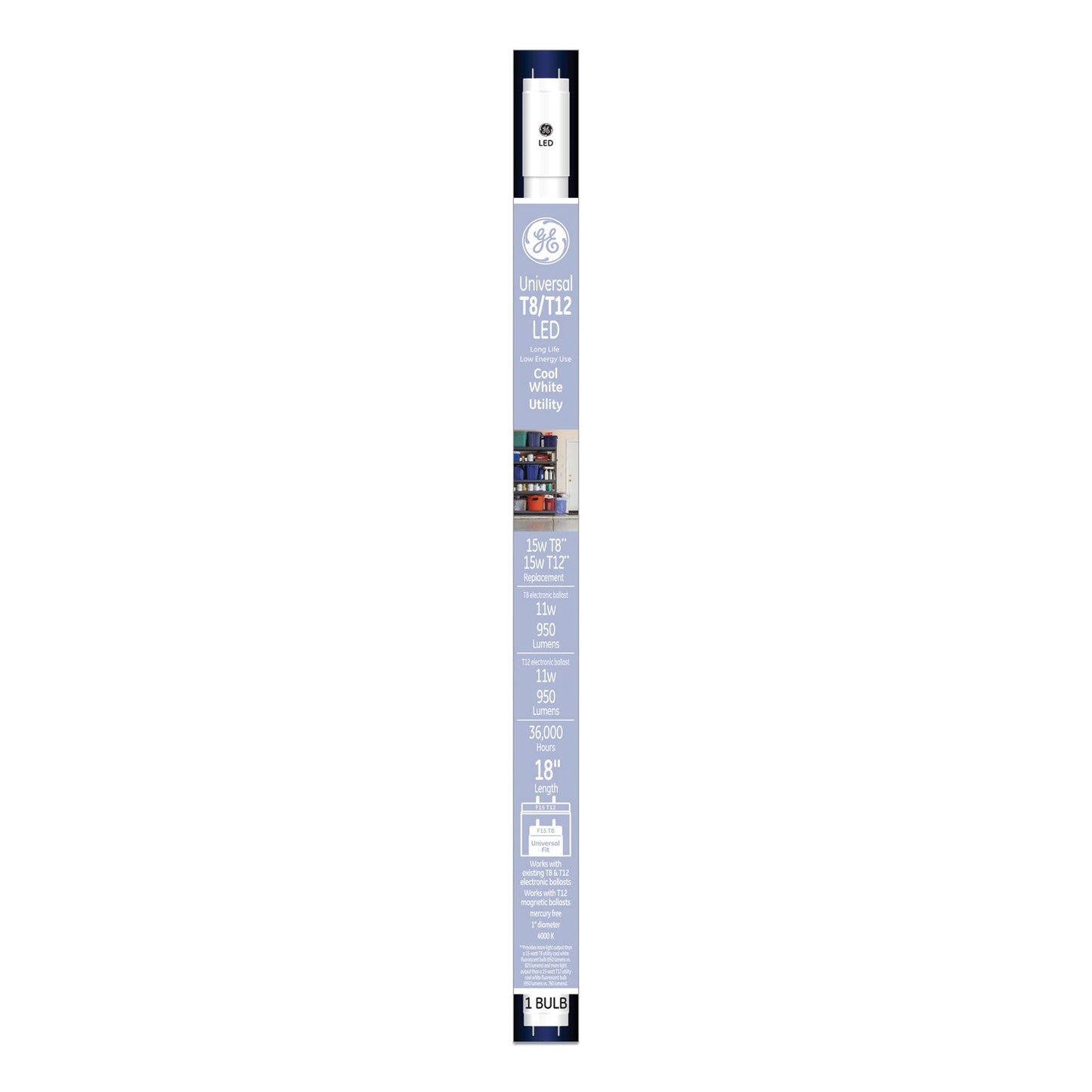 GE 18" T8/T12, 15 W, T8 Tube, Cool White, 6/Carton