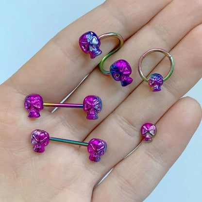 16G 1/4 Rainbow Plated Scary Skull Cartilage Tragus Earring