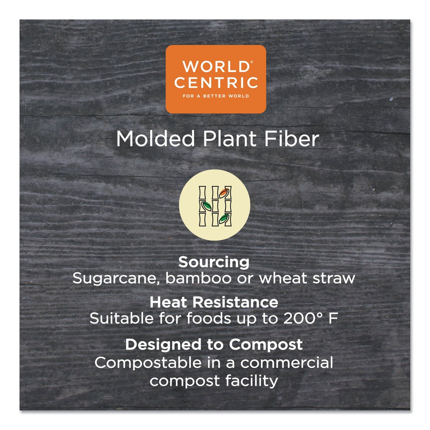 World Centric Fiber Hinged Containers, 3-Compartment, 8 x 8 x 3, Natural, Paper, 300/Carton