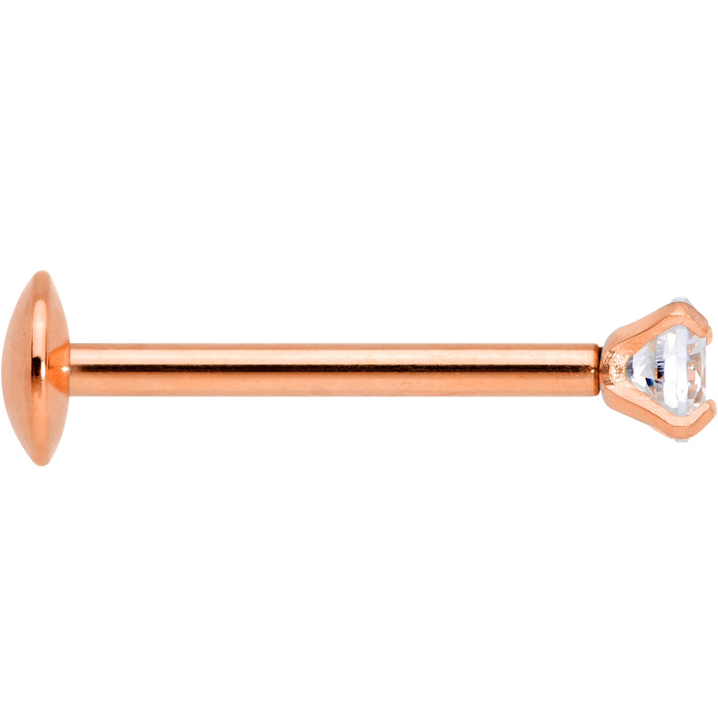 20G 5/16 CZ Rose Gold PVD 2mm Threadless Push In Labret Tragus