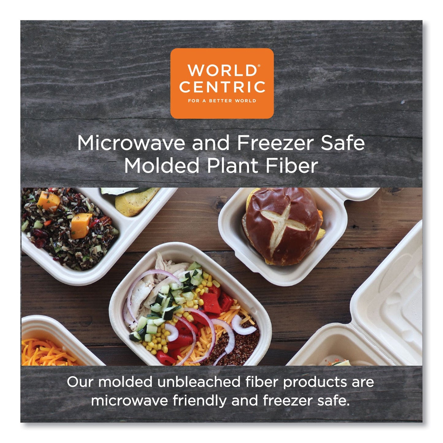 World Centric Fiber Trays, PLA Lined, PFAS Free, 1-Compartment, 8.2 x 5.7 x 0.7, Natural, Paper, 500/Carton