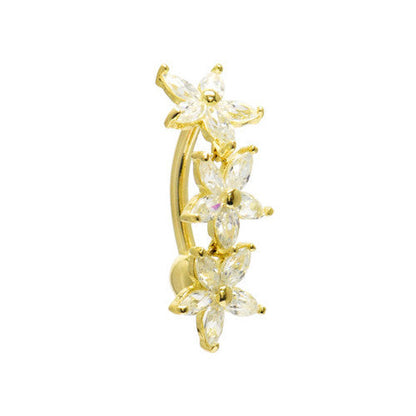 16G Solid 14K Yellow Gold Top Mount Cubic Zirconia Lily Drop Belly Ring