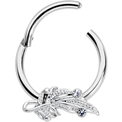 16G 3/8 Clear Gem Elegant Swirl Hinged Segment Ring