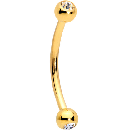 16G 1/2 Clear Gem Ball End Gold Tone Curved Barbell