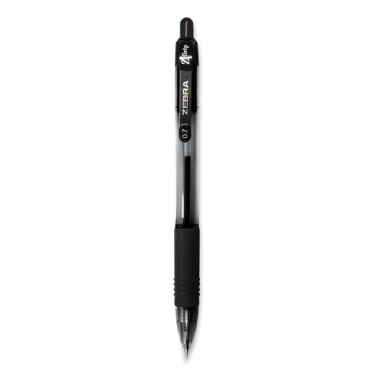 Zebra Z-Grip Ballpoint Pen, Retractable, Medium 0.7 mm, Black Ink, Black Tinted Barrel, 12/Pack